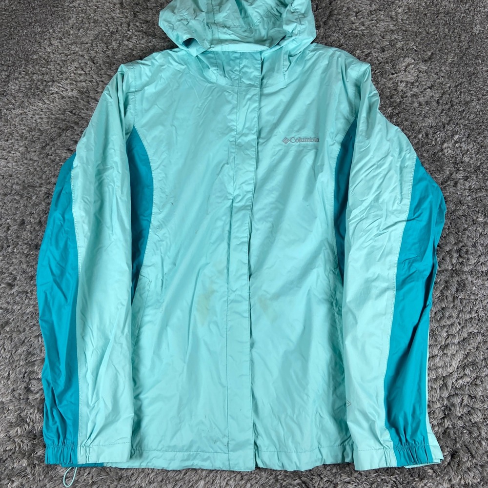 Columbia Arcadia II Rain Jacket Womens Large Blue Waterproof Hooded Windbreaker